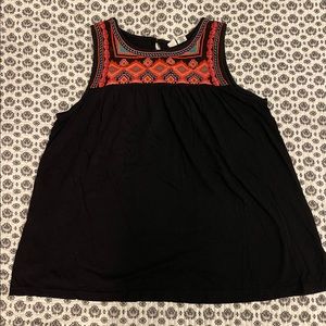 Black tank with embroidered neckline
